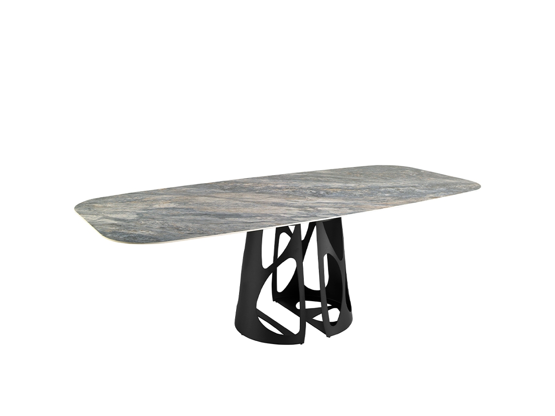 Mesa comedor ovalada barril mármol porcelánico ANGEL CERDA Ø240 x 110 x 76