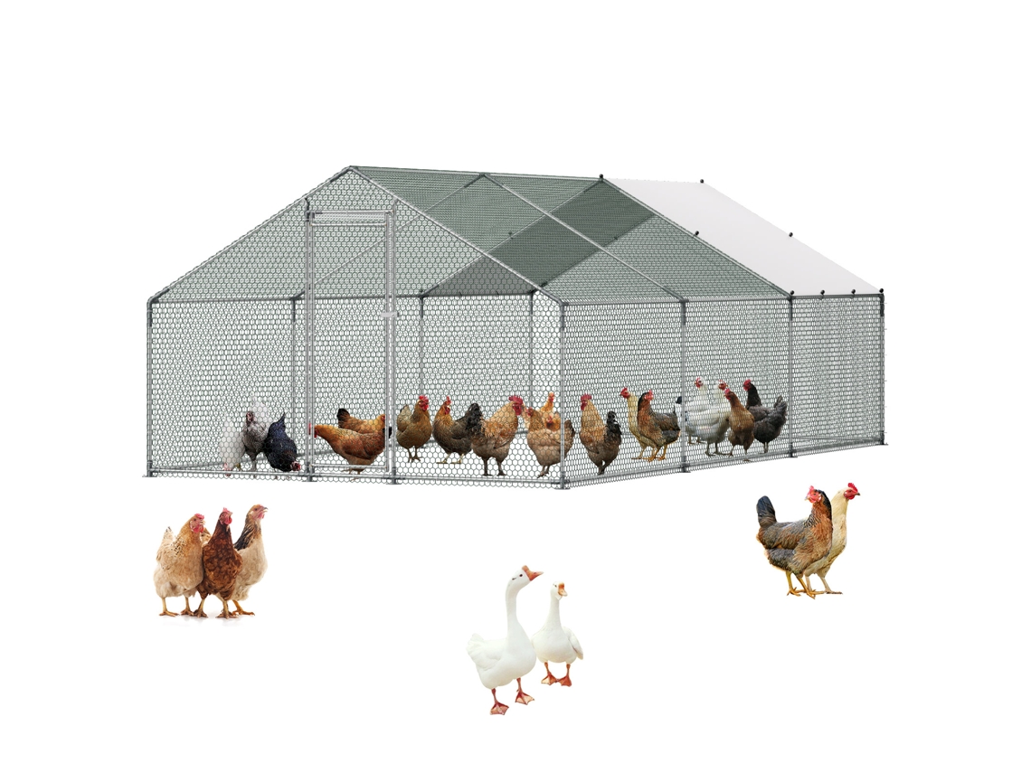 Gallinero metálico de 3 x 6 x 2 m con techo en forma de aguja, cubierta Vevor