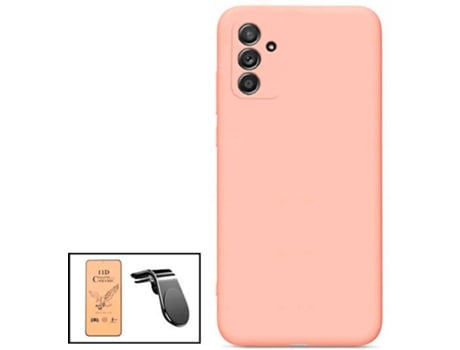 Kit Cristal Templado CeramicGlass Full Cover, Funda Silicona y Soporte Magnético L Safe Driving Coche Samsung Galaxy M52 5G PHONECARE Rosa
