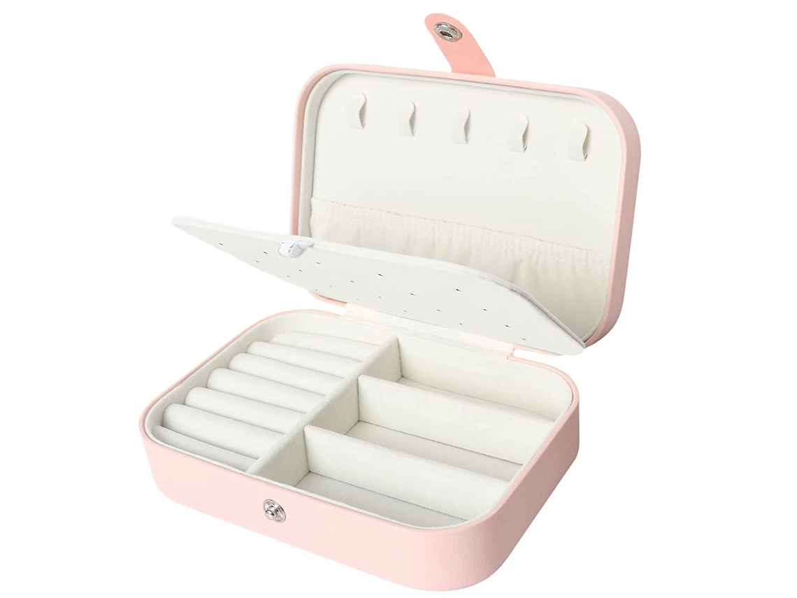 Caja de Organización Joyas Viaje Pendientes Anillos Piel Sintética Rosa (18x13x7cm) Kofihety