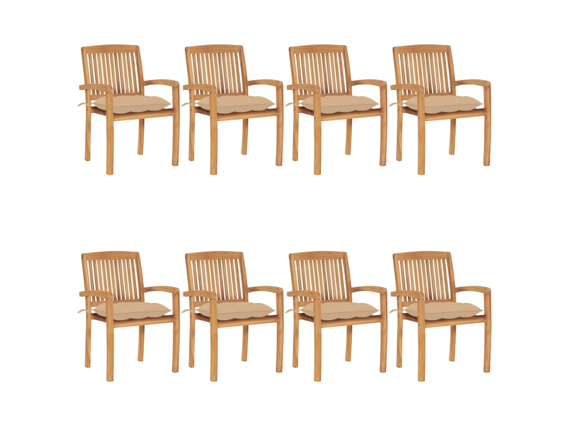 Sillas de jardín apilables DKD Home Decor de 8 piezas con cojines de teca maciza