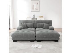 Sofá Cloud Esquinero Chenilla 2 Cojines Lumbares 2 Otomanas Gris Salón