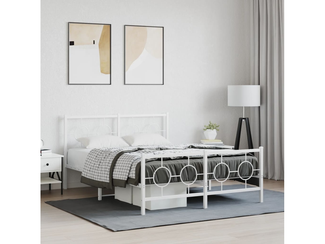 Estructura Cama Sin Colchón Con Estribo Metal Blanco 140x200 Cm