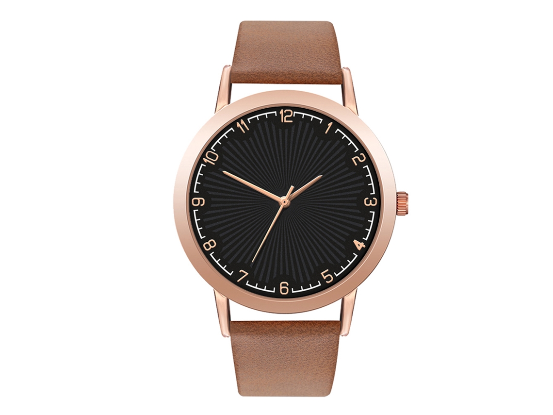 Reloj De Pulsera Analógico De Cuarzo Unisex Con Correa De Pu, Estilo Moderno, Espejo Negro Y Marrón