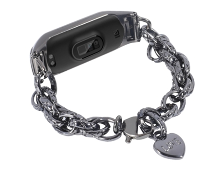Correa de acero inoxidable cadena con colgante de corazón para Xiaomi Mi Band 4/3 - negro