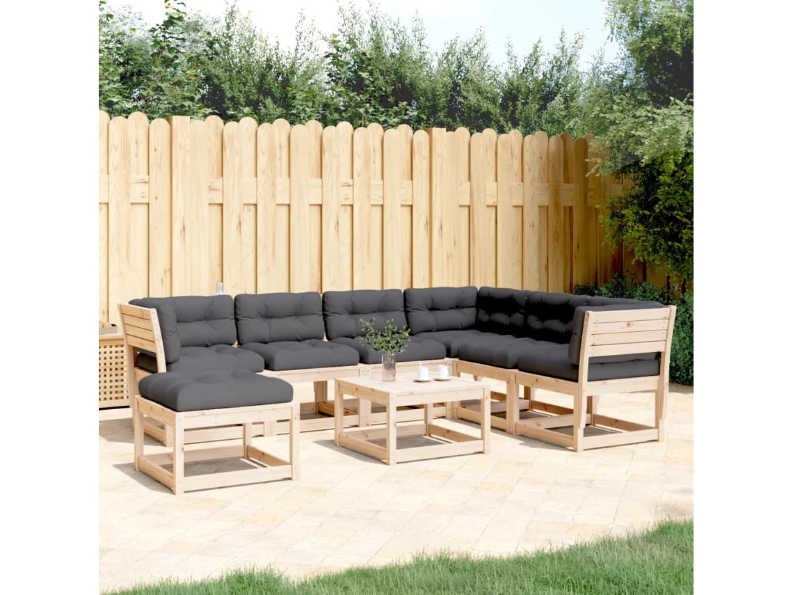 Conjunto de salón de jardín de 7 piezas con cojines de pino macizo DKD Home Decor