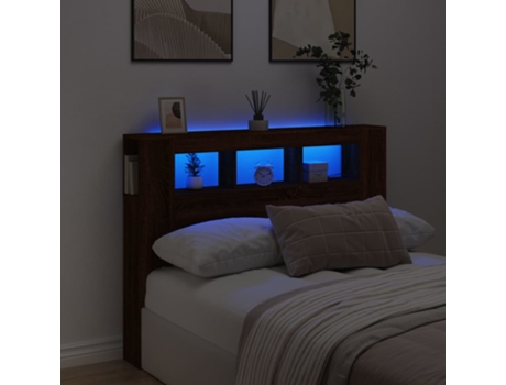 Cama con Cabecero de Leds MAISON EXCLUSIVE Madera de Roble Marrón Metal (140x18,5x103,5cm)