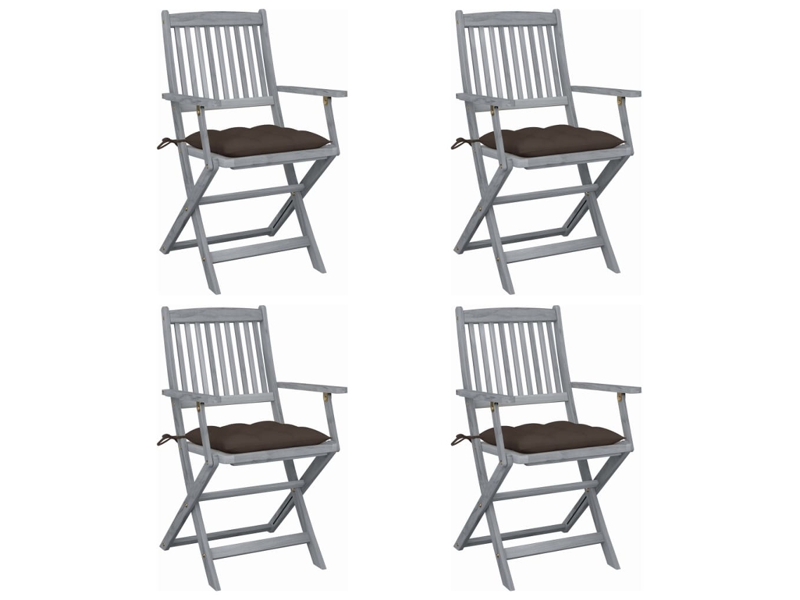 Sillas plegables de exterior de acacia maciza de 4 piezas con cojines DKD Home Decor