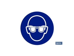 Señal adhesivo 105x105mm. obligatorio uso de gafas