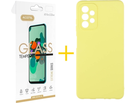 Kit Funda + Protector de Pantalla Samsung A32 5G ACCETEL Cristal Templado 4638 Amarillo