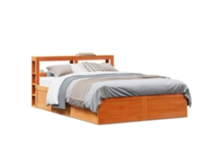Estructura Cama Con Cabecero Madera Pino Marrón Cera 135x190 Cm