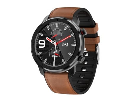 Smartwatch con Pantalla Redonda Completamente Táctil Recordatorio de Llamada Entrante Correa de Piel Negra Marrón JL-EIGHT