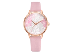 Reloj De Pulsera Para Mujer De Piel Sintética Con Estampado De Hojas, Esfera Redonda, Movimiento De Cuarzo, Oro Rosa.