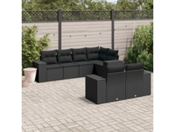 Conjunto de sofá de jardín de 7 piezas con cojines, ratán negro, Dkd Home Decor