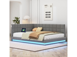 Sofá Cama Tapizado En Terciopelo 140x200 Cm - Con Led Y Toma Usb - Gris