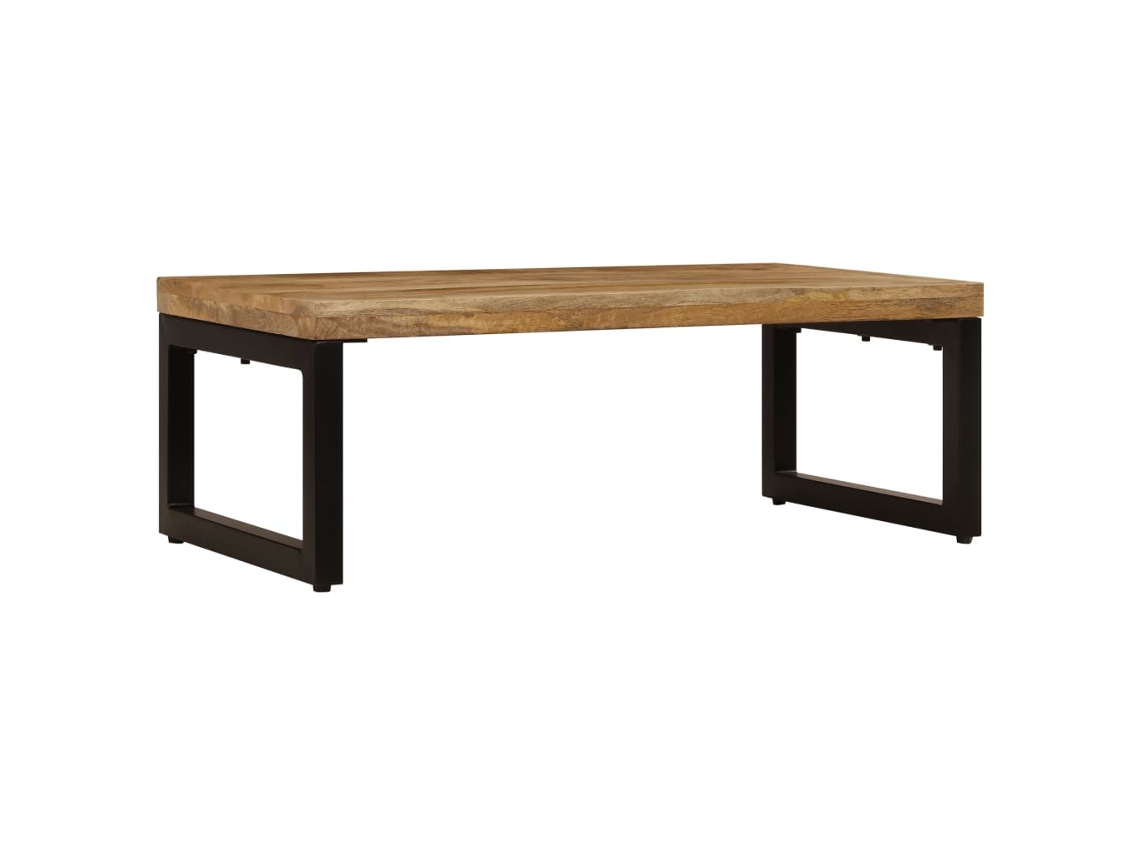 Mesa De Centro Madera Maciza De Mango Y Acero 100x50x35 Cm