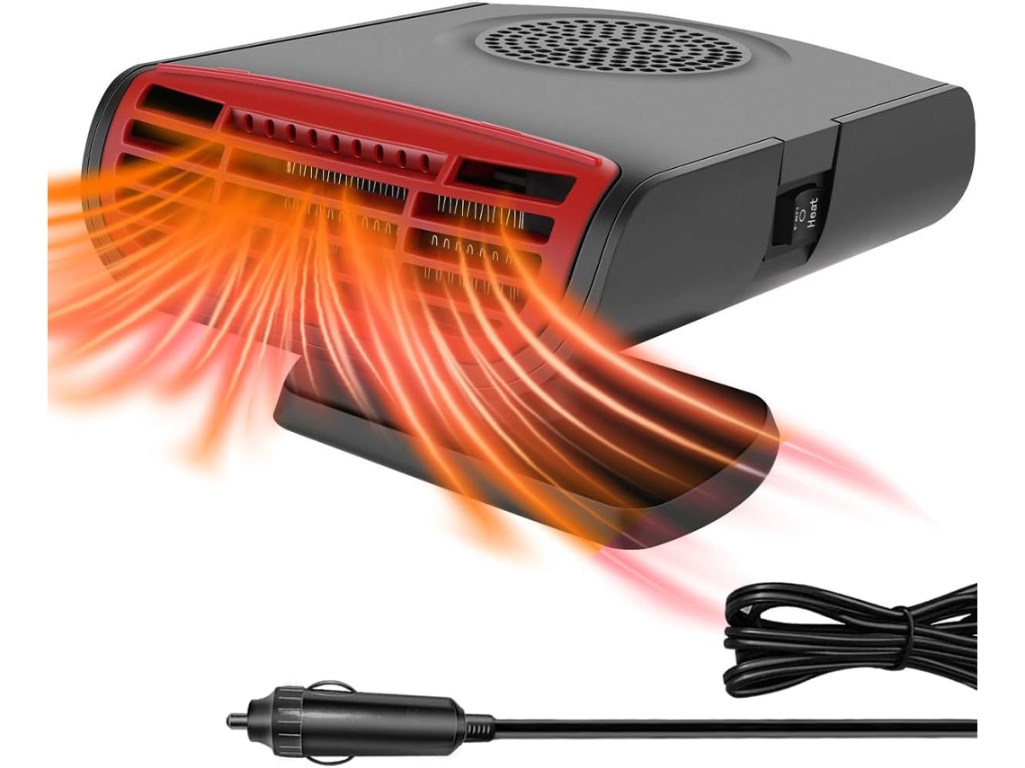 Calentador de coche Hexinyigjly de 12 V y 150 W con función de desempañado y descongelación de parabrisas. Se conecta al encendedor de cigarrillos.