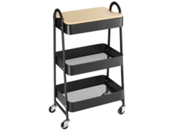 Carrinho Cozinha 3 Cestos Aço 1 Tampa Preto 45x31x79,4