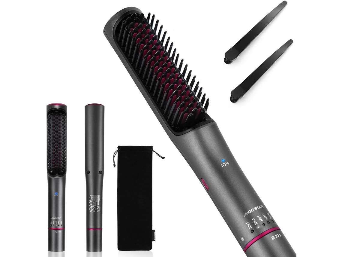 Cepillo alisador de pelo iónico Aigostar Tessa, plancha para el pelo, 5 temperaturas ajustables, 130 °C 210 °C, peinado rápido, luz infrarroja