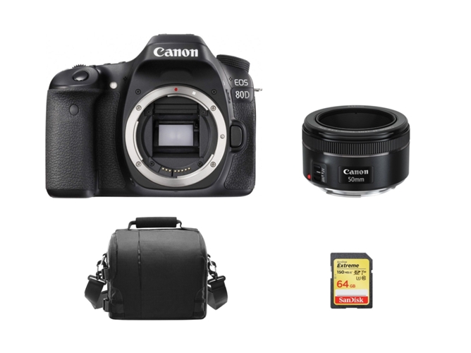 Kit Cámara Réflex CANON 80D + EF 50mm F1.8 STM + 64GB SD + Bolsa