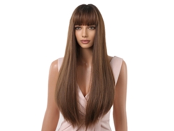 Peluca larga de cabello humano negro con coletero y gorro antiadherente, pelucas naturales y rectas de 26 pulgadas