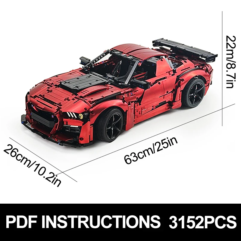Supercoche Tecnológico De Lujo, Metalizado Rojo Electrochapado, Escala 1:8, Rompecabezas De Bloques De Construcción Personalizado, Juguete Diy