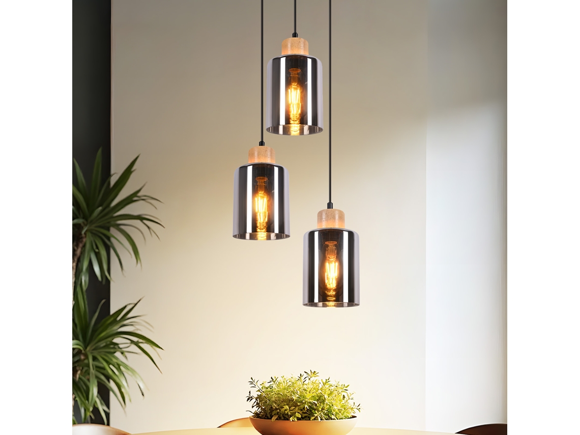 Lámpara de techo colgante vintage gris de 3 luces E27 Zmh