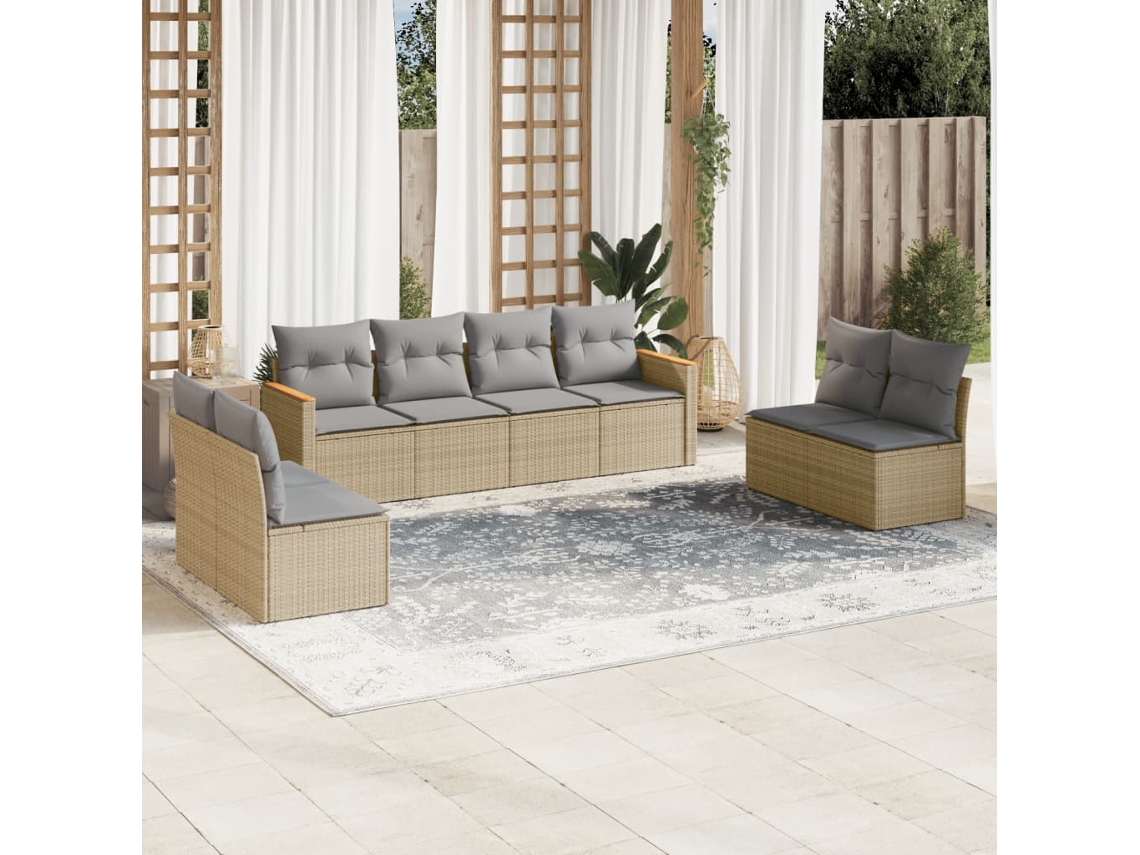 Conjunto de sofá de jardín con cojines, mimbre beige PE Dkd Home Decor