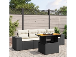 Conjunto de 5 sofás de jardín con cojines de mimbre sintético negro, Dkd Home Decor