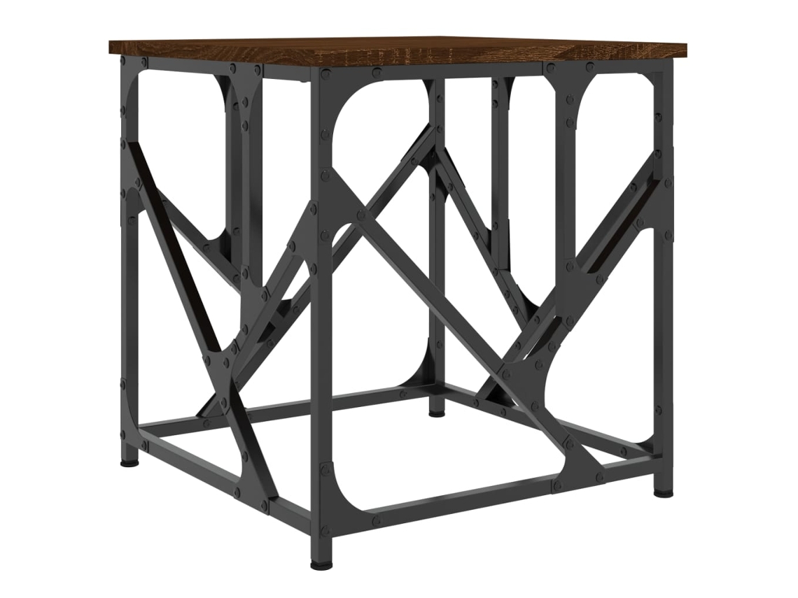 Mesa de centro de diseño industrial, 45 x 45 x 47,5 cm, madera industrializada marrón y metal, Dec038664