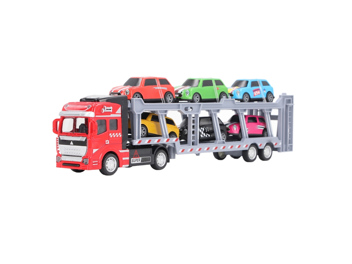 Dan26-camión Transportador De Coches Con 6 Coches Pequeños Para Niños, Juguete Interactivo Desmontable Retroceso Rojo