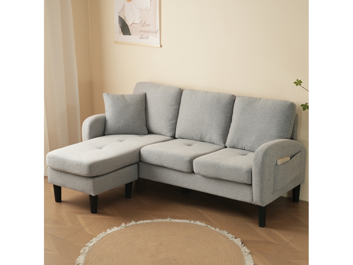 Sofá Esquinero En L De 3 Plazas Reversible, Con Chaise Longue Izquierda O Derecha, Tela De Algodón-lino Transpirable, 166 X 118 X 77 Cm, Gris