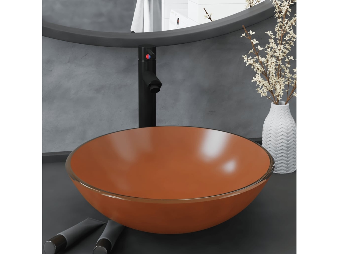 Grifo para lavabo con válvula Click-Clack de cristal templado marrón DKD HOME DECOR