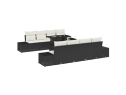 Maison Exclusive - Conjunto de sofás de jardín de mimbre negro y crema de 9 piezas