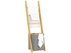 Toallero De Baño De Bambú Con 3 Barras Y Cesta Para La Ropa, 48l, Gris.