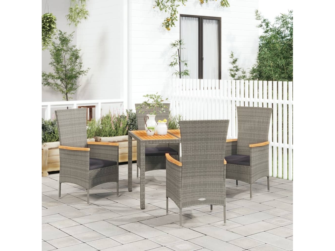 Juego de comedor de jardín de 5 piezas DKD Home Decor con cojines de mimbre gris