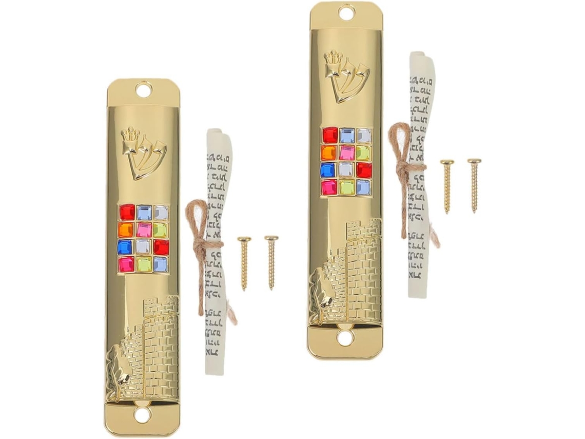 Juego 2 Mezuzás Decorativas Metal Pergamino Kosher Decoraciones Judías Hechas Marcos Puertas Interiores Mano