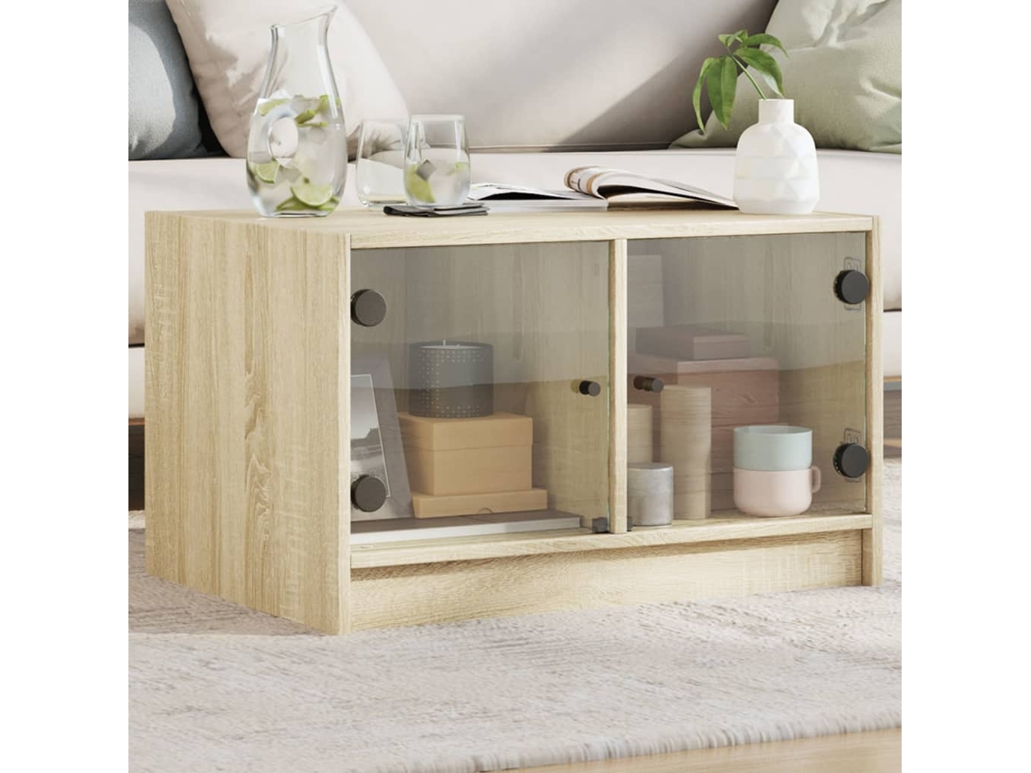 Mesa de centro con puertas de cristal 68x50x42 cm Roble Sonoma HARLANV1