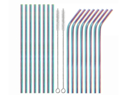 Juego de 16 pajitas reutilizables de acero inoxidable con 2 cepillos de limpieza lavables - Coloridas - Rosewell