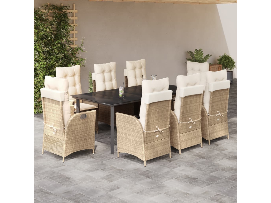 Juego de comedor de jardín de 9 piezas con cojines de mimbre beige de DKD Home Decor