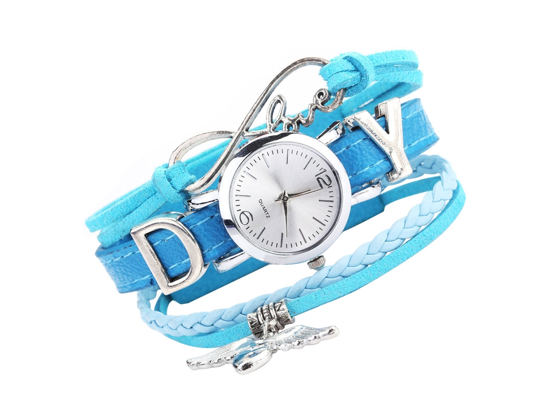 Reloj De Pulsera De Moda Para Mujer Con Correa De Piel Sintética Y Movimiento De Cuarzo (azul Claro)