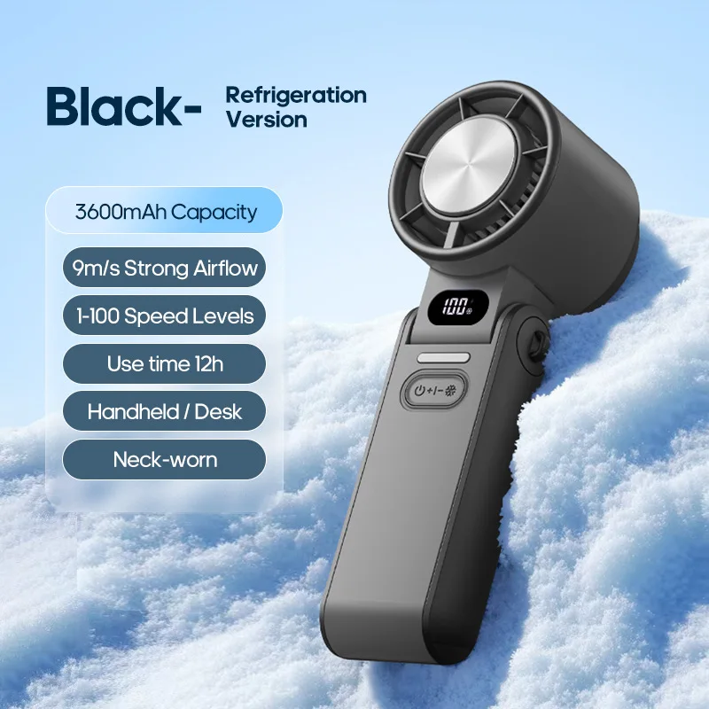 Ventilador Portátil De Mano De Alta Velocidad (negro), Batería Recargable De 3600 Mah, Mini Y Plegable.