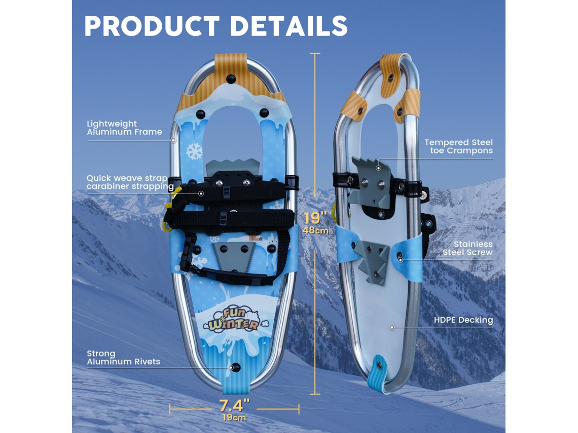 Sopwss0009 Funwater Raquetas Nieve 19" Niños Aluminio Antideslizantes Ajustables Senderismo Bolsa Transporte Bastones Trekking Nieve