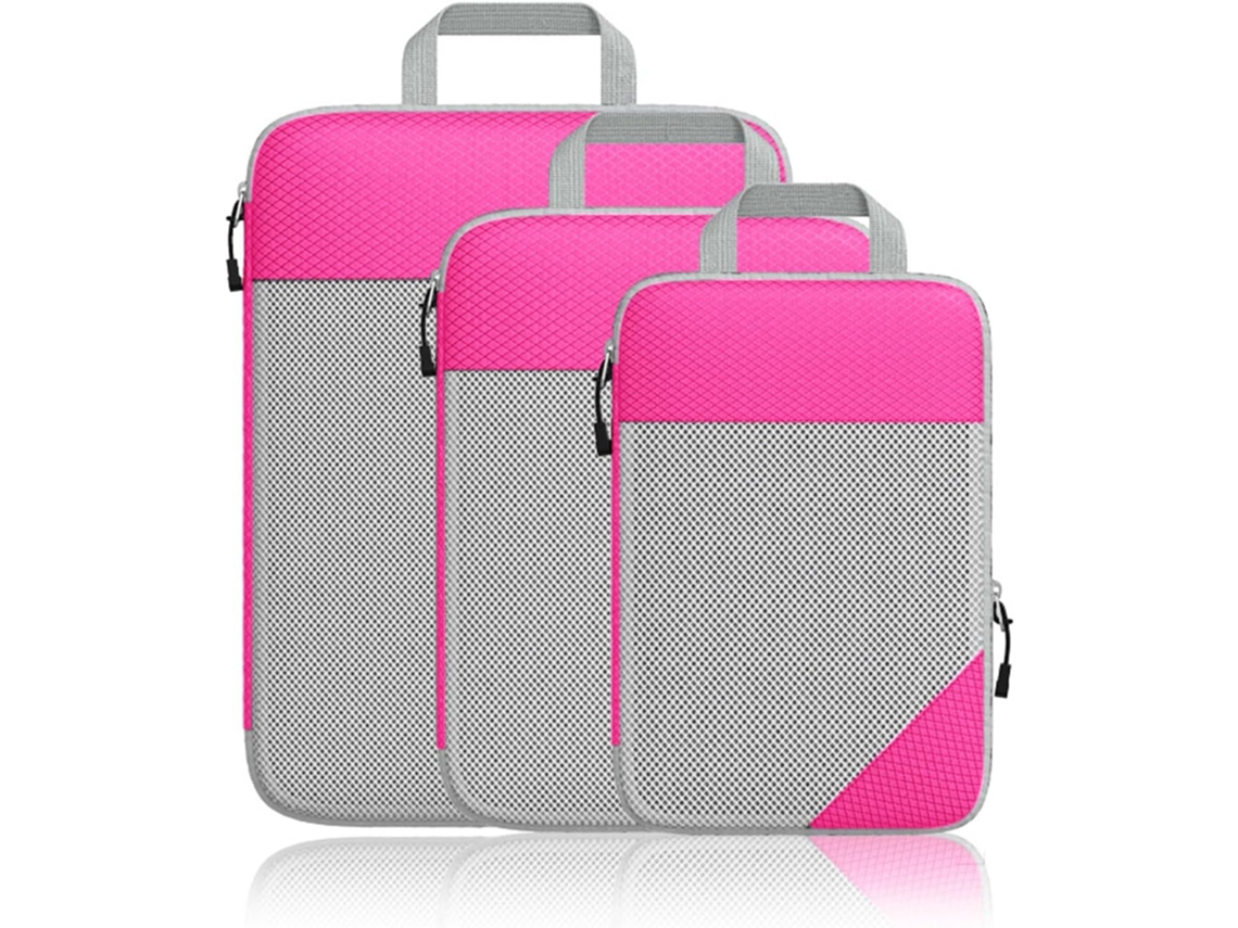 Cubos De Embalaje De Compresión, Bolsas De Malla De Almacenamiento Elásticas CHRUI Rosa, Juego De 3 Piezas