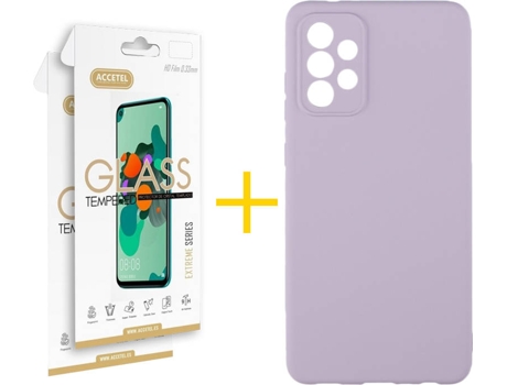 Carcasa y 2 Protectores de Pantalla de Vidrio Samsung A72 5G ACCETEL Silicona Líquida Morado