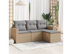 Conjunto de sofá de jardín de 4 piezas con cojines, mimbre sintético beige, Dkd Home Decor