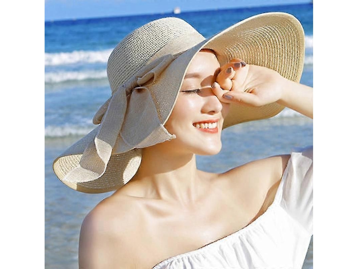 2026-sombrero De Paja Planchado Con Lazo Grande Para Mujer, Ala Ancha Plegable, Protección Uv 50+ Para Verano, Playa Y Viajes