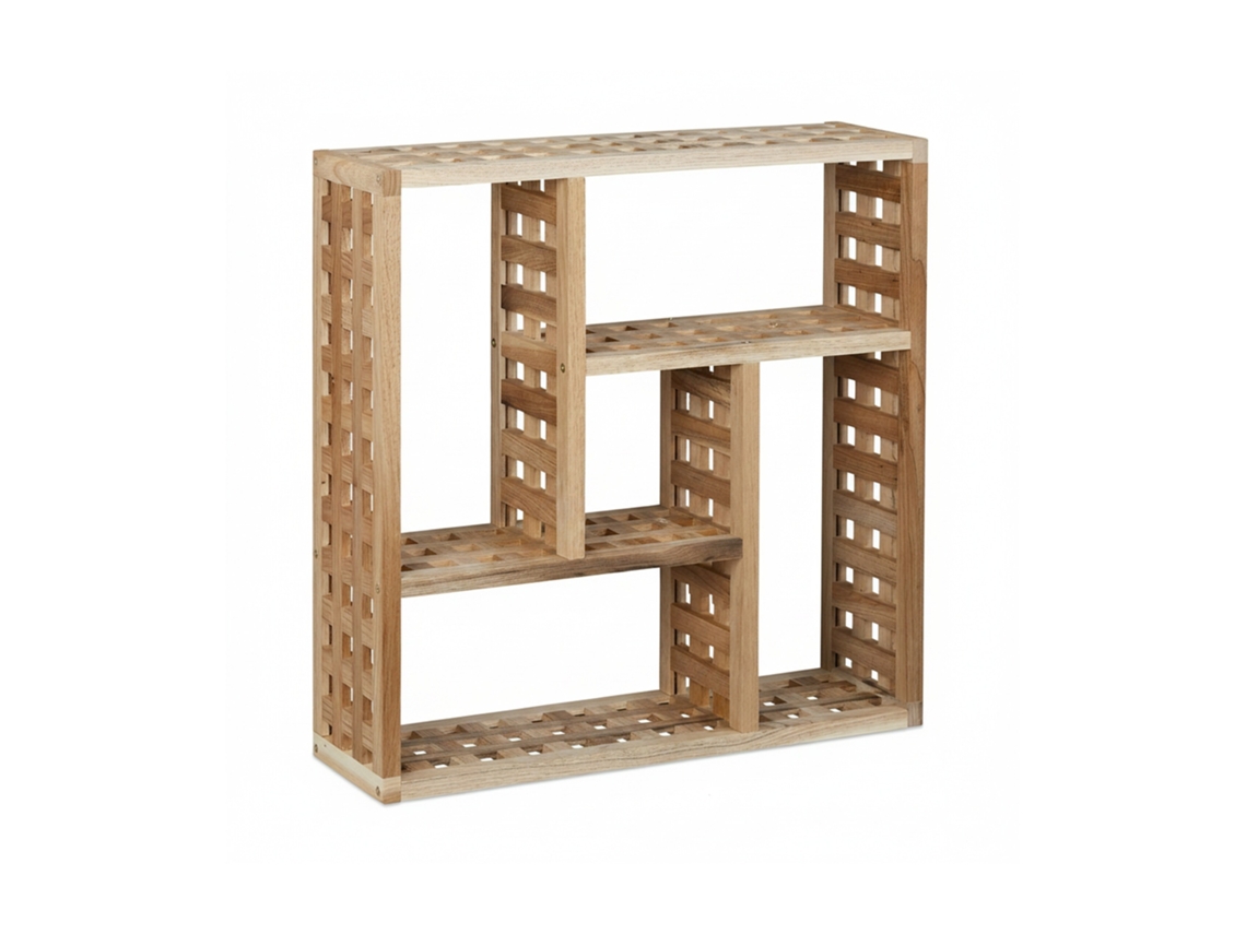 Estantería de pared Relaxdays de nogal, 5 compartimentos, para baño y salón, 50 x 50 x 15 cm, color natural.