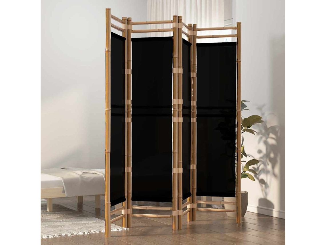 Separador de ambientes | Mampara divisoria | Biombo con 4 paneles plegables, bambú y lona, 160 cm