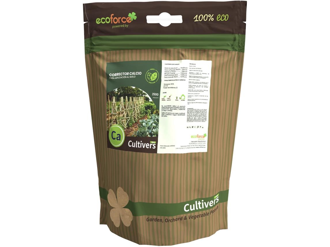 CULTIVERS Corrector de Calcio Vegetal Ecológico 250 g para aplicación al suelo. Calcio para plantas. Corrector de Carencias Vegano.